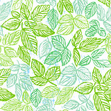 Ink hand drawn green foliage seamless pattern
