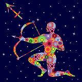 Zodiac sign Sagittarius with flowers fill over starry sky