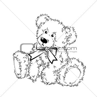 Drawing Teddy Bear with bow. Vector illustration