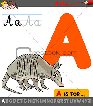 letter a with cartoon armadillo