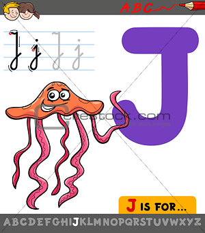 letter j with cartoon jellyfish