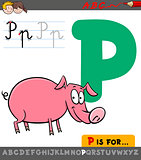 letter p with cartoon pig