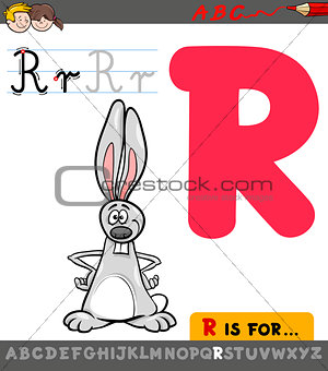 letter r with cartoon rabbit