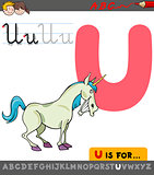 letter u with cartoon unicorn