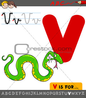 letter v with cartoon viper