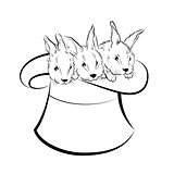 Hat of the magician with three rabbits. Vector illustration