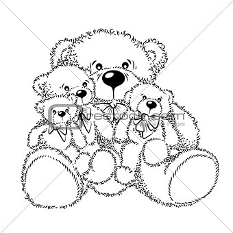 Drawing Teddy Bears with bow. Vector illustration