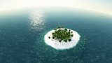 sea, tropical island, palm , sun 3D illustration
