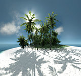 sea, tropical island, palm , sun 3D illustration