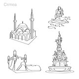 Landmarks of Crimea. Set of icons. Drawing vector illustration