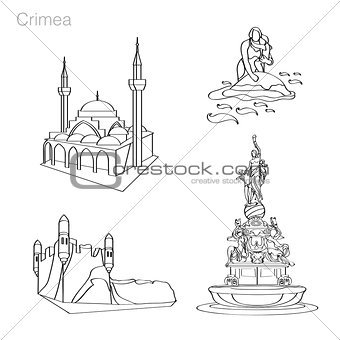 Landmarks of Crimea. Set of icons. Drawing vector illustration