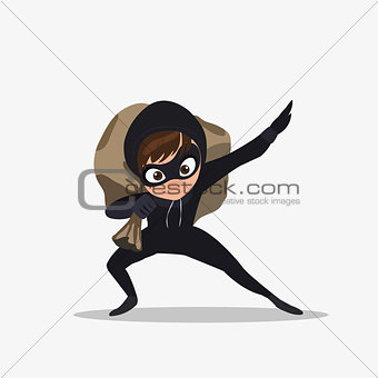 Sneaking thief isolated on white background