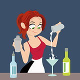 The girl bartender making cocktail drink