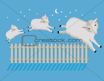 Sheep count at night illustration