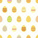 Tile vector pattern with easter eggs on yellow polka dots on white background