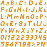 Orange fonts middle sloping style hand work for commerce use.