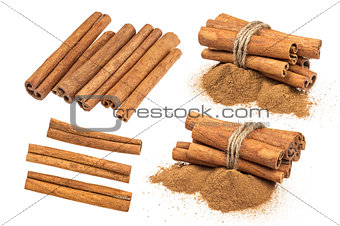 Cinnamon sticks isolated on white background with clipping path