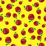 Red Apples with Green Leaves Seamless Pattern