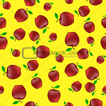 Red Apples with Green Leaves Seamless Pattern