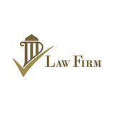 Law firm logo with pillar and check mark. Vector illustration.