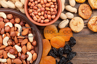 Different nuts and fruits