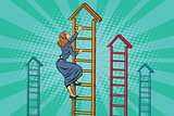 Businesswoman climbing up the business ladder