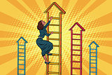 Businesswoman climbing up the business ladder