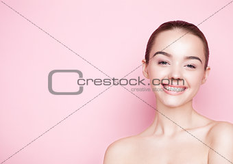 Beautyl girl natural makeup spa skin care on pink