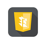 web development shield yellow abstract sign isolated icon on grey badge with long shadow