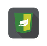 web development shield leaf green sign isolated icon on grey badge with long shadow