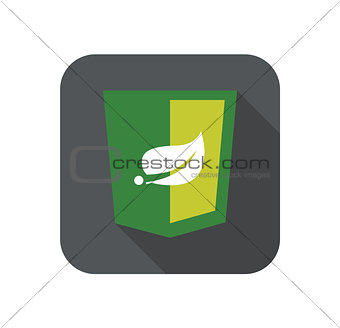 web development shield leaf green sign isolated icon on grey badge with long shadow