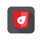web development shield red drop star sign isolated icon on grey badge with long shadow