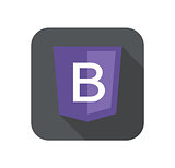web development shield sign letter B violet isolated icon on grey badge with long shadow