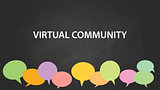 virtual community white text illustration with colourful empty callouts and black background