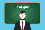 be original white text illustration on green chalk board with a beard man wearing black suit standing in front of the board