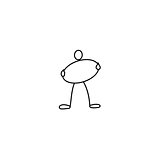 Cartoon icon of sketch stick figure in cute miniature scenes.