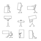 Cartoon icons set of sketch stick business figures in cute miniature scenes.