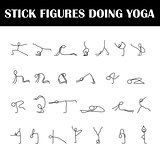 Cartoon icons set of sketch little people stick figures doing yoga