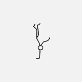 Cartoon icon of sketch little stick figure standing on his arm