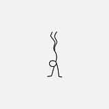 Cartoon icon of sketch little stick figure standing on his arms