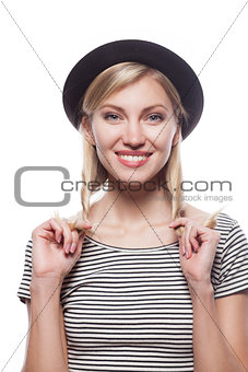 Closeup studio portrait of hipster young woman