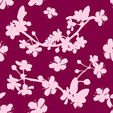Pink cherry sakura flower blossoms seamless pattern