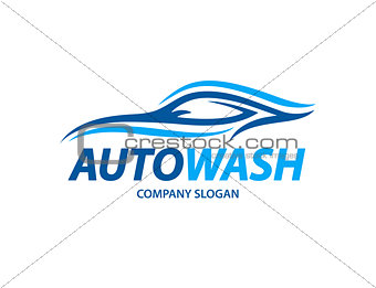 Automotive carwash logo design with abstract sports vehicle silh