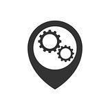 Map pointer with gears inside icon