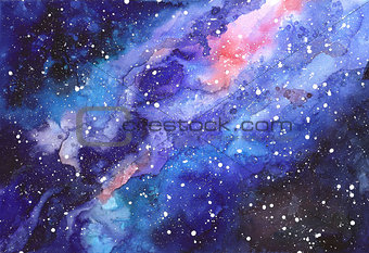 Space abstract hand painted watercolor background. Texture of night sky. Milky way.