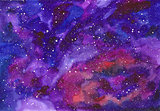 Space abstract hand painted watercolor background. Texture of night sky.