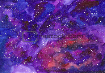 Space abstract hand painted watercolor background. Texture of night sky.