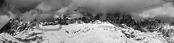 Black and white panoramic view on Mounts Ushba and Chatyn