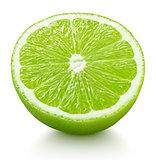 half of green lime citrus fruit isolated on white