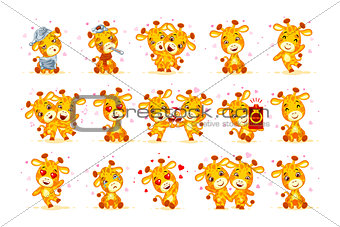 Set Vector Stock isolated Emoji character cartoon giraffe stickers emoticon